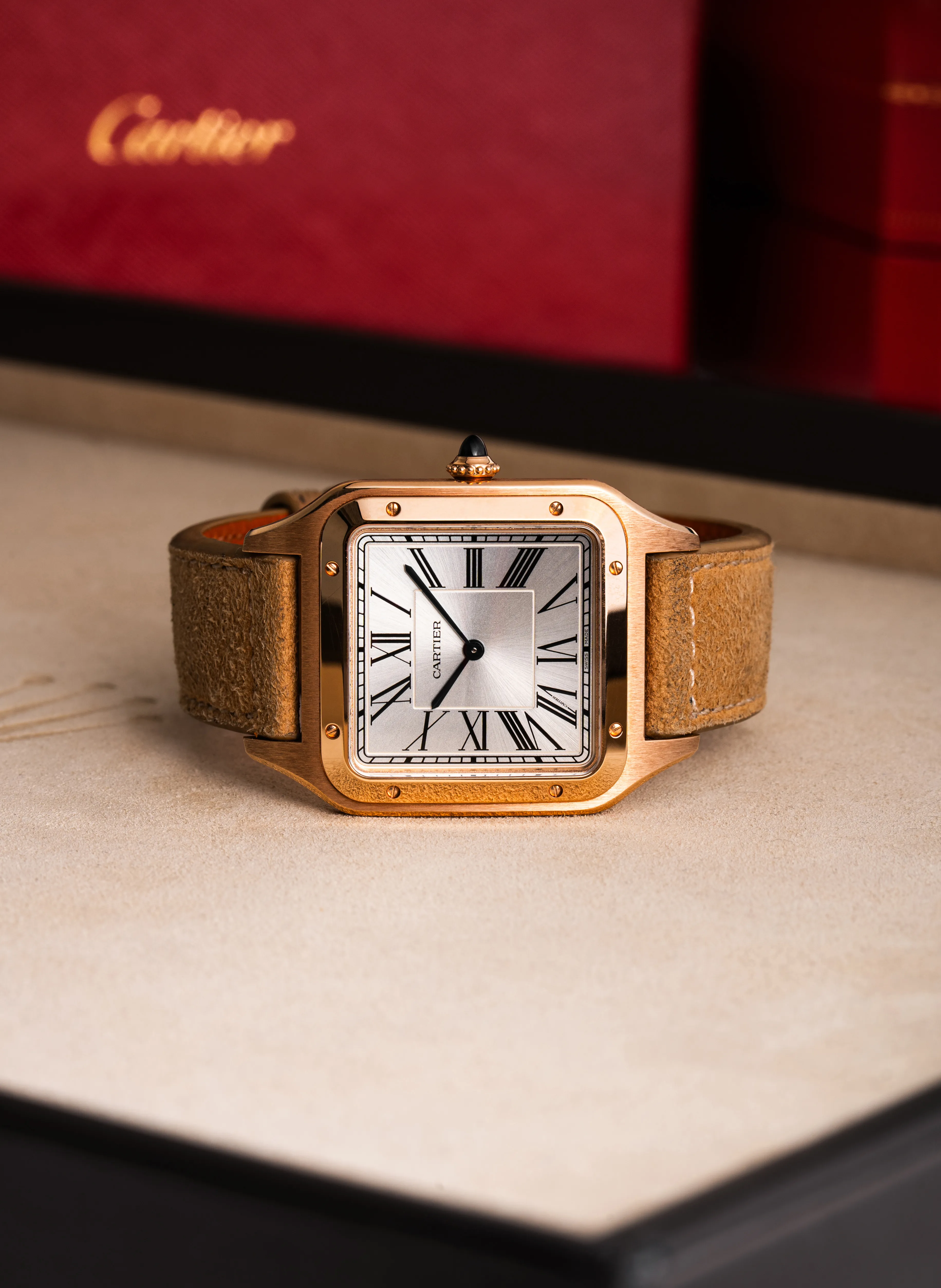 Engraved caseback detail listing water resistance and Swiss manufacture